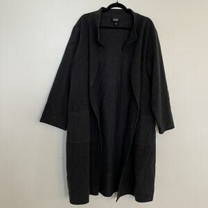 Eileen Fisher Wool Stand Collar Long Cardigan Coat Boxy Oversized Gray Women’s L
